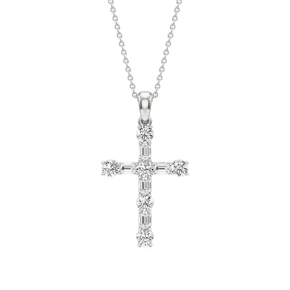 Aura | Round & Emerald Lab Grown Diamond Cross Pendant - Nivara