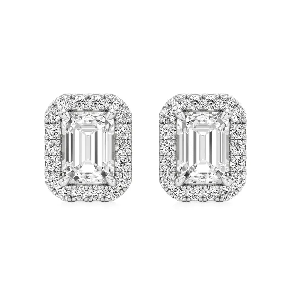 Mira | Emerald-Cut Solitaire Lab-Grown Diamond with Halo Studs - Nivara