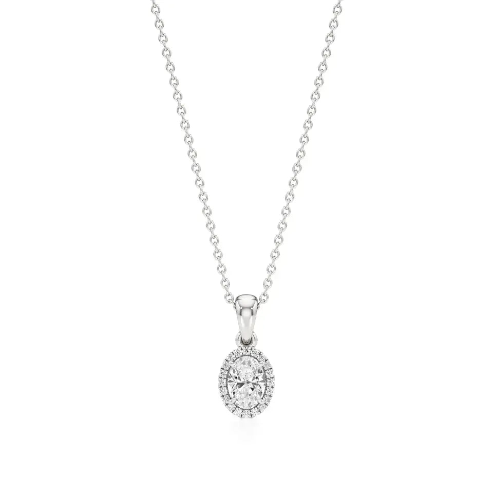 Mira | Oval Solitaire with Halo Lab Grown Diamonds Pendant - Nivara