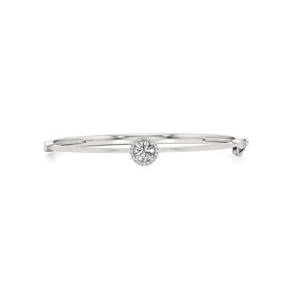 Mira | Round Lab Grown Diamond Halo Design Oval Bangle - Nivara