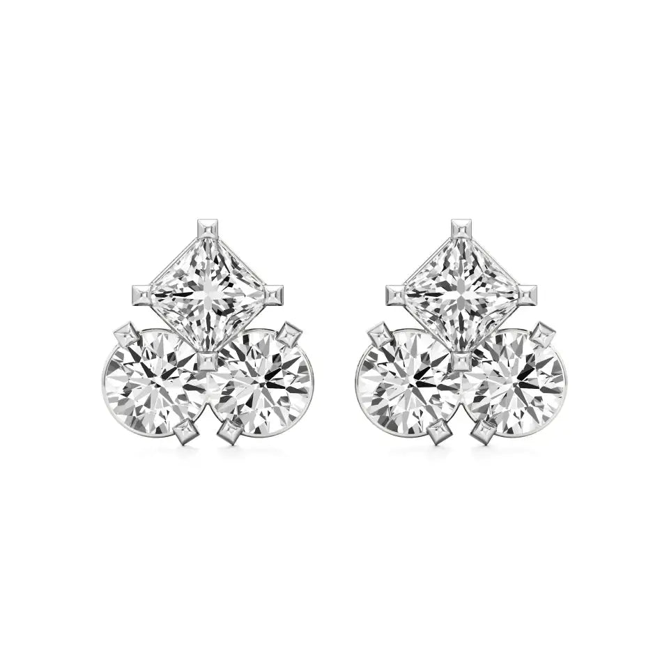 Mode | Round & Princess Trio Lab-Grown Diamonds Studs - Nivara