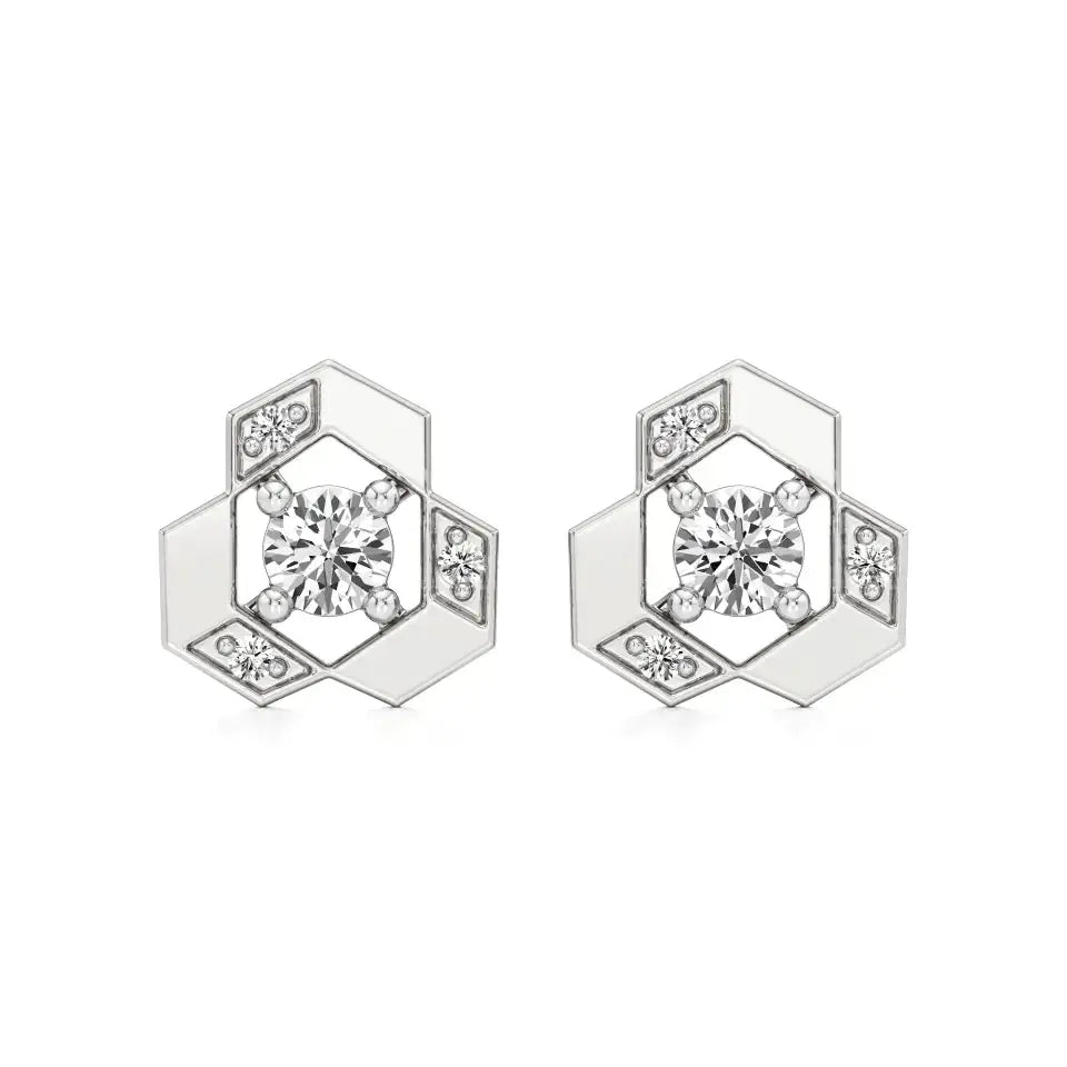 Mode | Round Solitaire Stud with Side Round Diamonds - Nivara