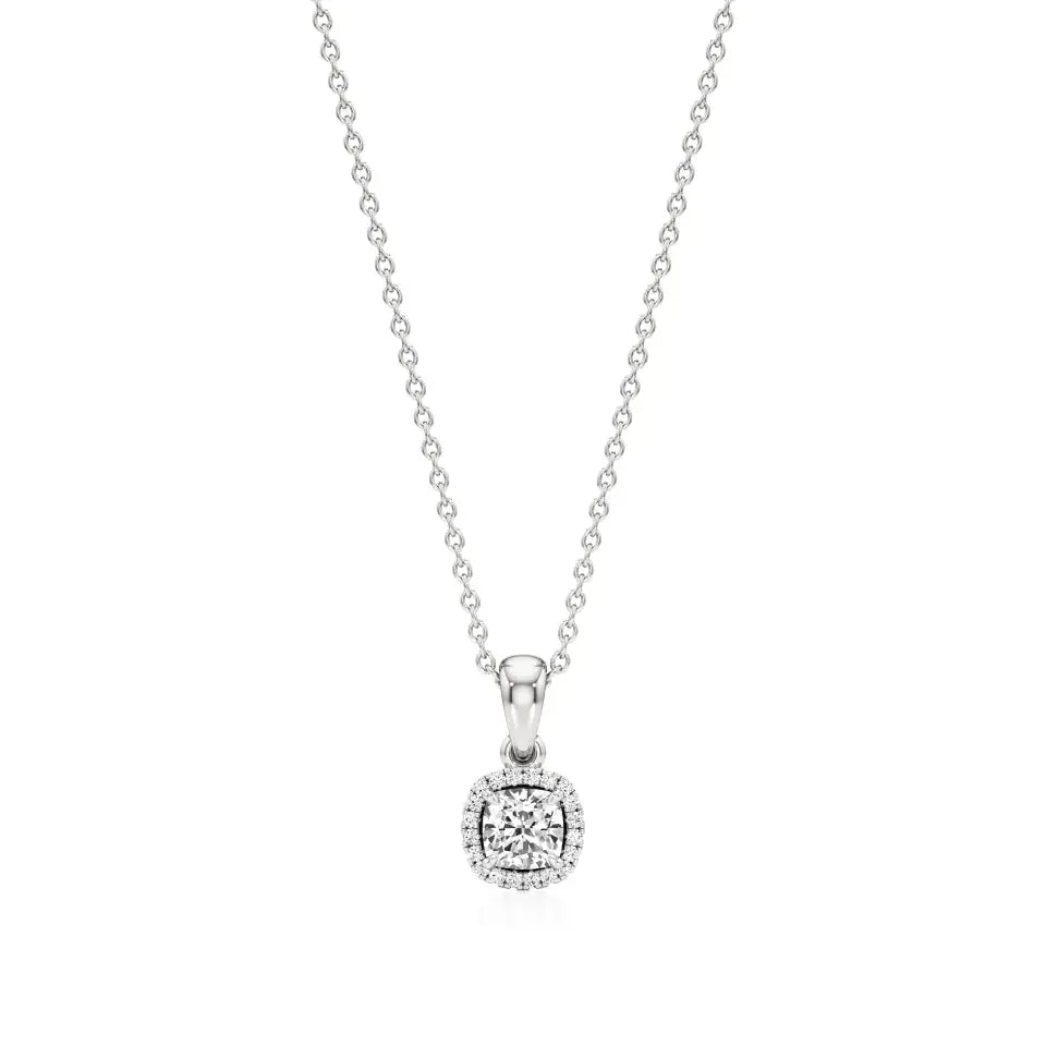 Mira | Cushion-Cut Solitaire with Halo Lab Grown Diamonds Pendant - Nivara