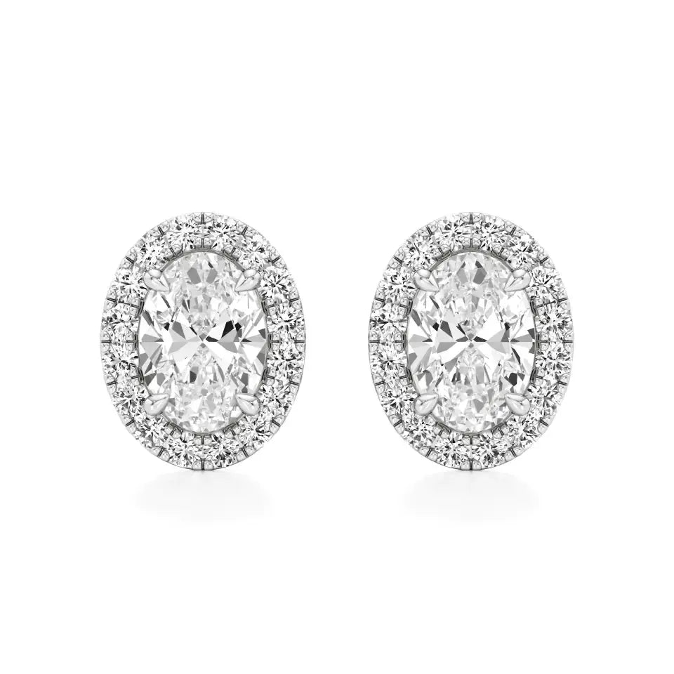 Mira | Oval-Cut Solitaire Lab-Grown Diamond with Halo Studs - Nivara