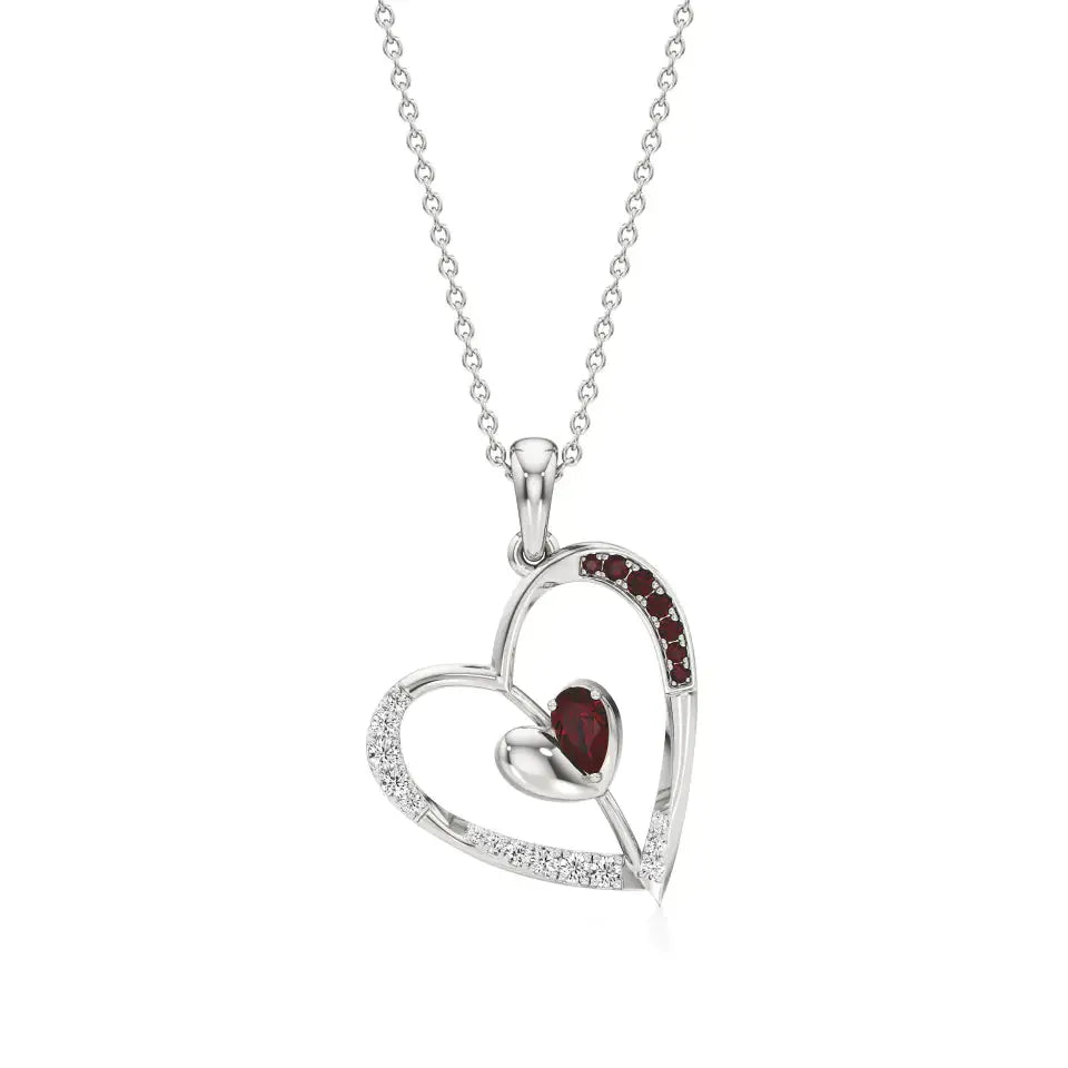 Sneh | Round Lab Grown Diamonds & Ruby Heart Pendant - Nivara