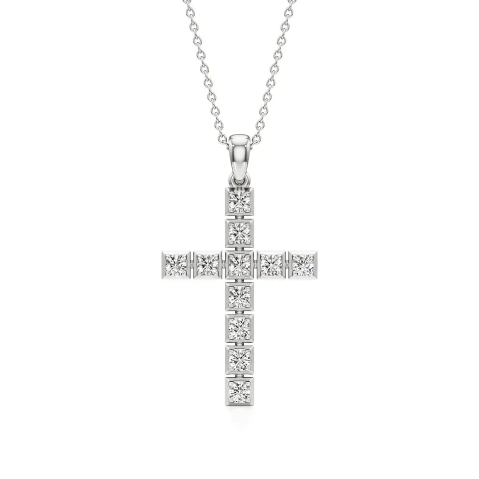 Aura | Round Lab Grown Diamond Square Bezel Setting Cross Pendant - Nivara