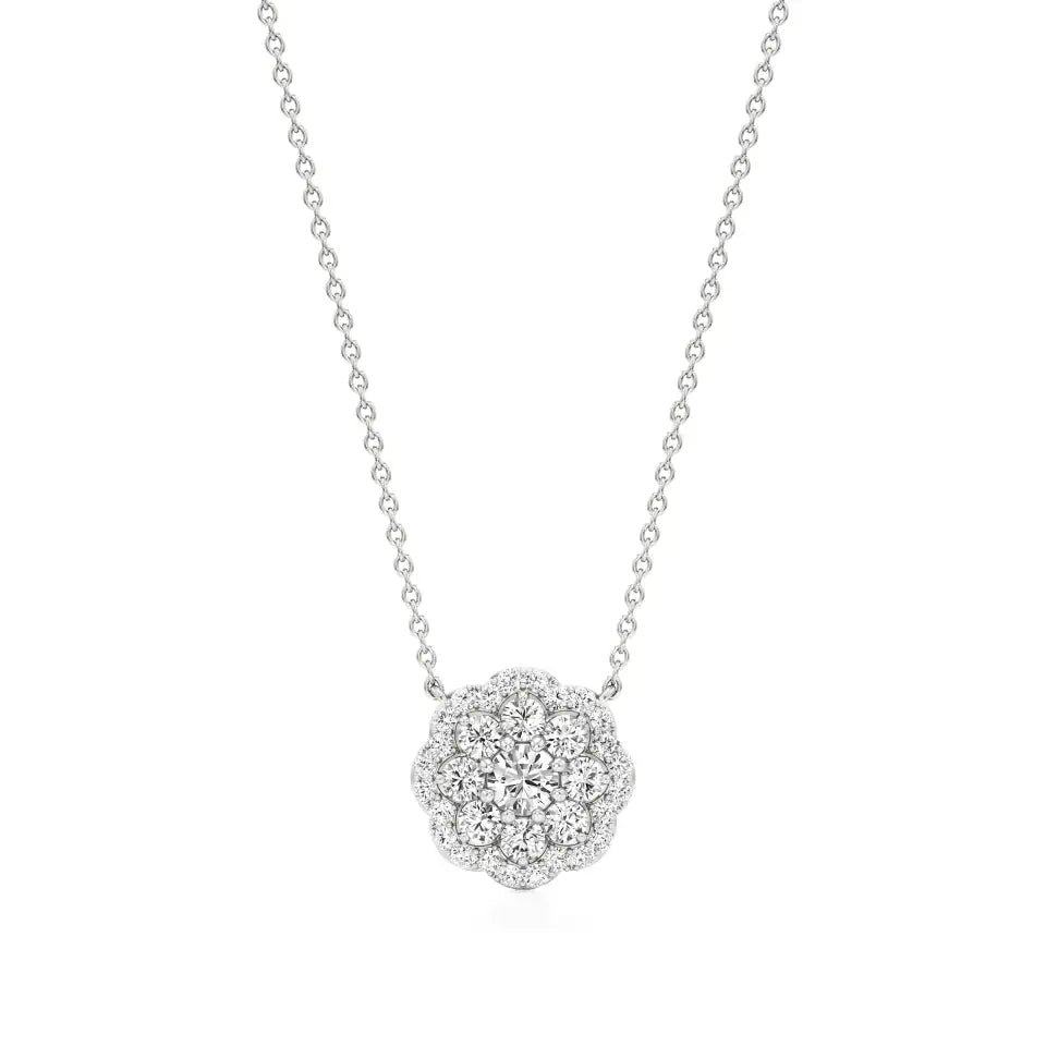 Flora | Classic Lab Grown Diamond Floral Halo Pendant - Nivara