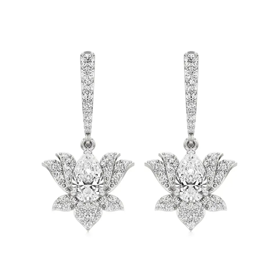 Flora | Pear & Round Lab-Grown Diamond Lotus Earrings - Nivara