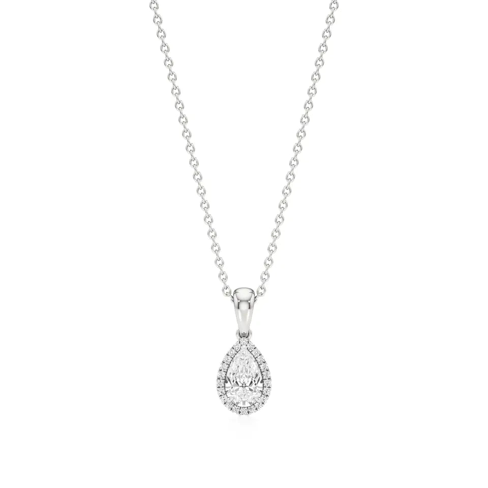 Anek | Pear-Cut Solitaire with Lab Grown Diamonds Halo Pendant