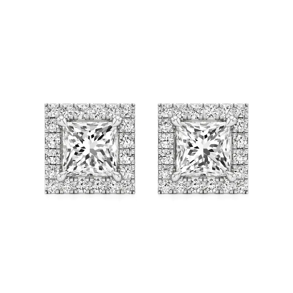 Mira | Princess-Cut Solitaire Lab-Grown Diamond with Halo Square Studs - Nivara