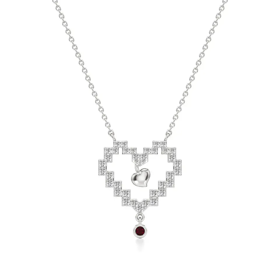Sneh | Ruby & Lab Grown Diamonds Pixel Heart Pendant - Nivara