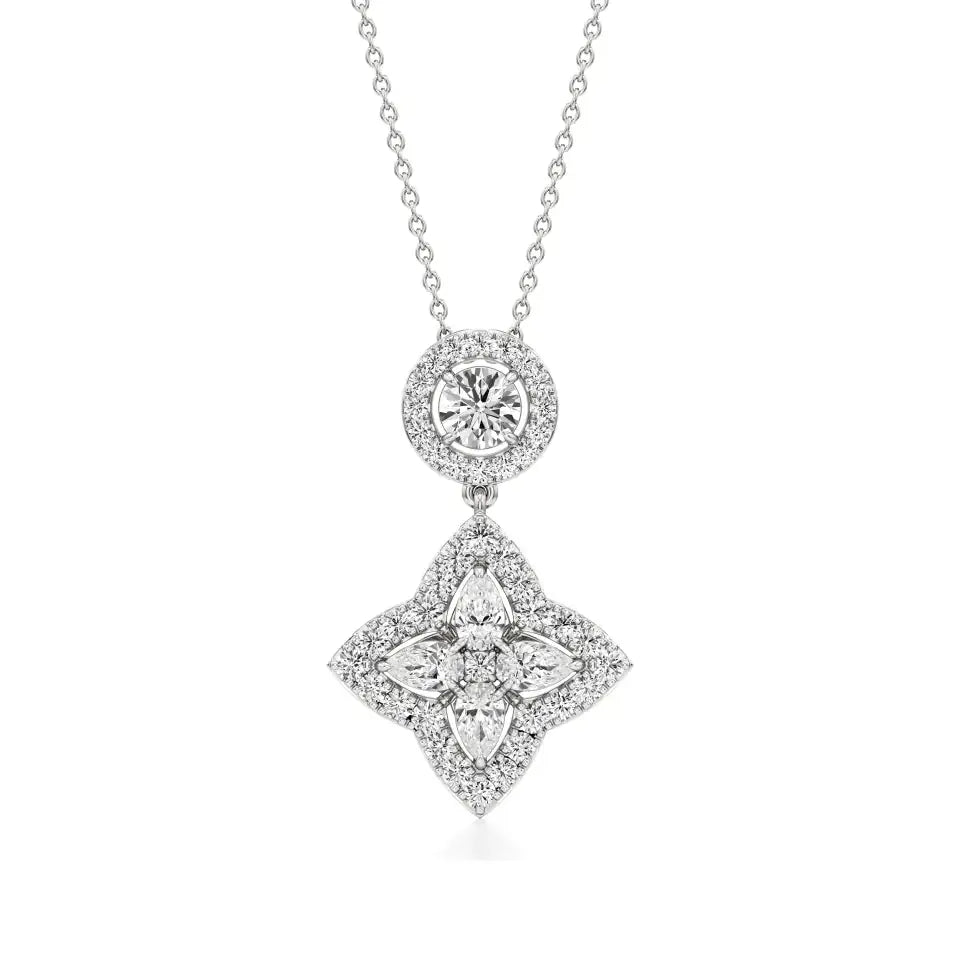Flora | Round & Pear Floral Halo Lab Grown Diamonds Pendant - Nivara