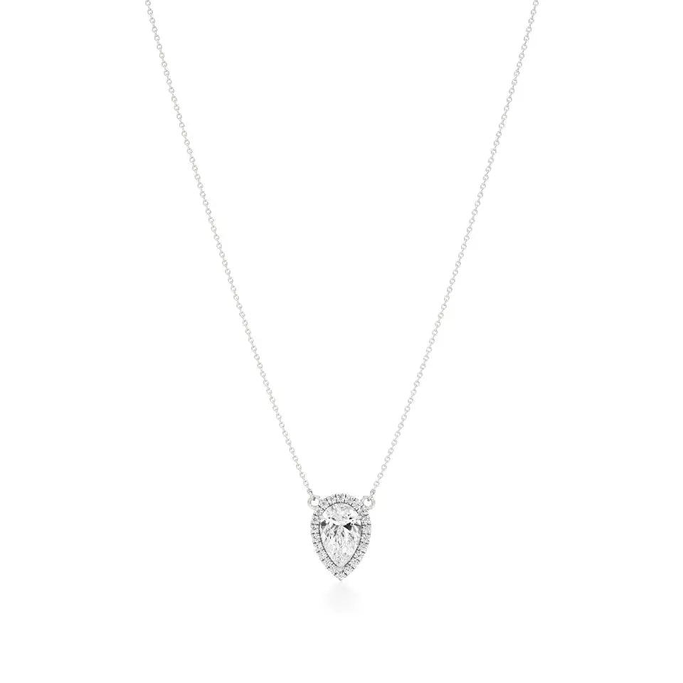 Mira | Pear-Cut Solitaire Lab Grown Diamond with Halo Necklace - Nivara