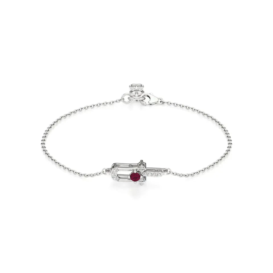 Mode | Round Lab Grown Diamonds with Ruby Accent Chain Bracelet - Nivara