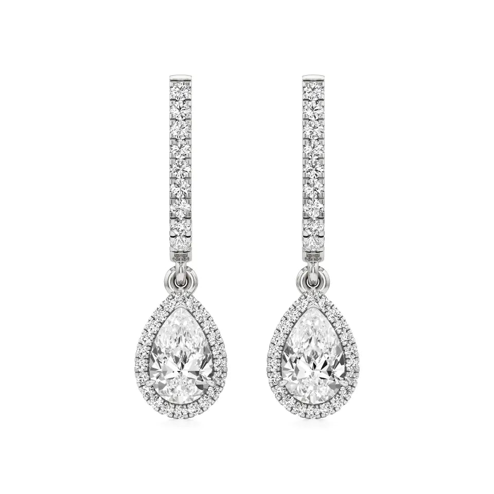 Amaya | Pear & Round Lab-Grown Diamond Halo Dangle Earrings