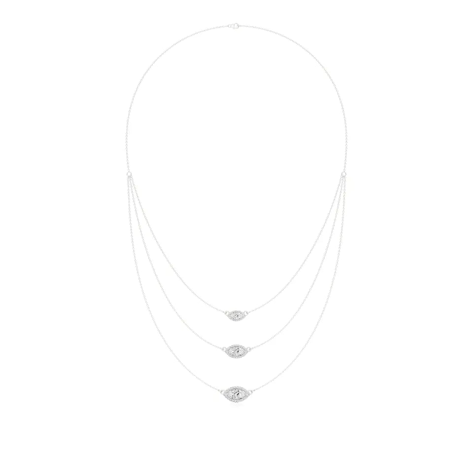 Elara | Marquise & Round Lab Grown Diamonds Halo Triple Layered Necklace