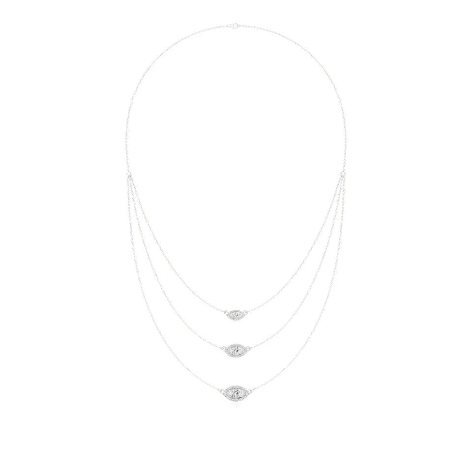 Elara | Marquise & Round Lab Grown Diamonds Halo Triple Layered Necklace - Nivara