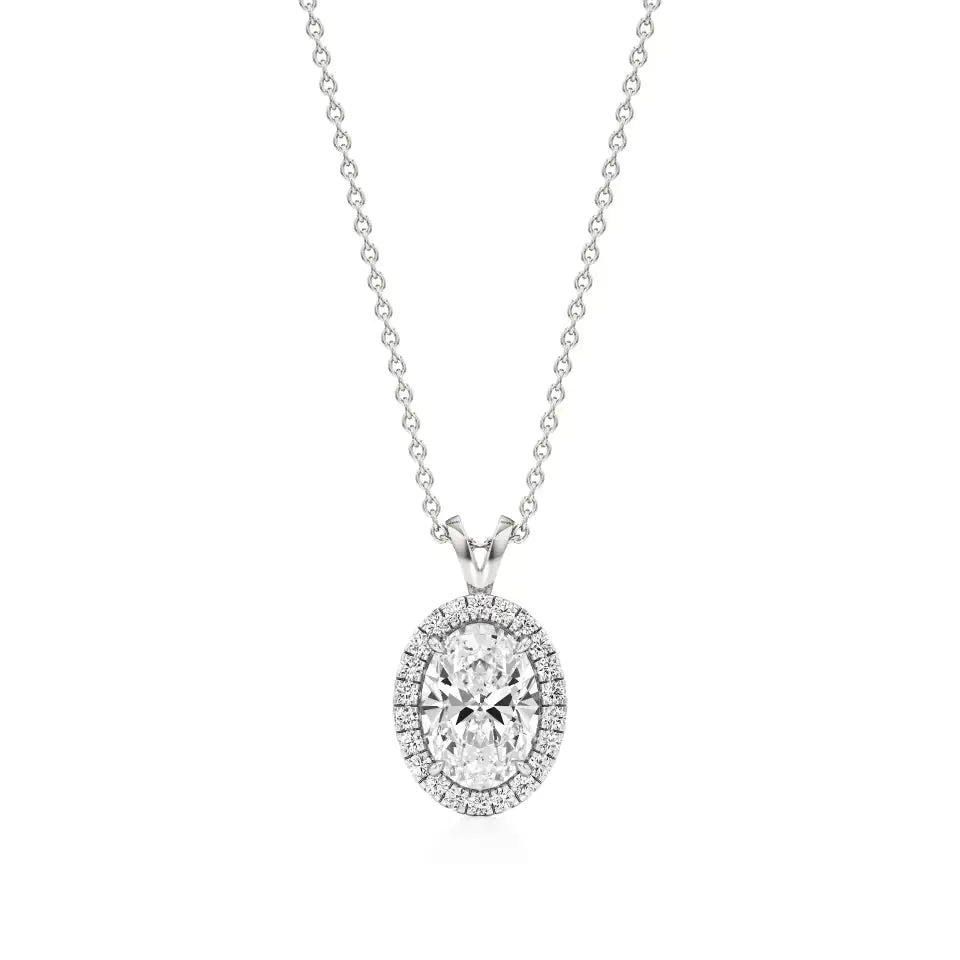 Mira | Oval Solitaire Lab Grown Diamond with Halo Pendant - Nivara