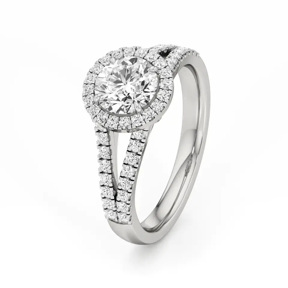 Mira | Round Solitaire with Halo Ring - Nivara