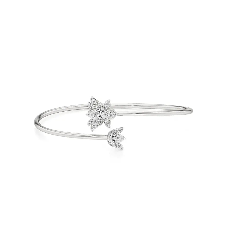 Flora | Pear & Round Lab Grown Diamonds with Floral Motif Bangle - Nivara