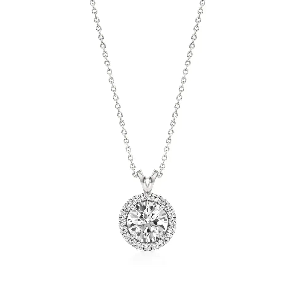 Mira | Round Solitaire Lab Grown Diamond with Halo Pendant - Nivara