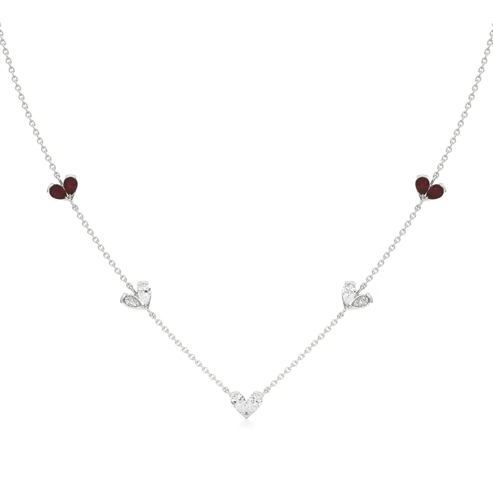 Sneh | Pear-Cut Ruby & Lab Grown Diamonds Heart Motif Necklace