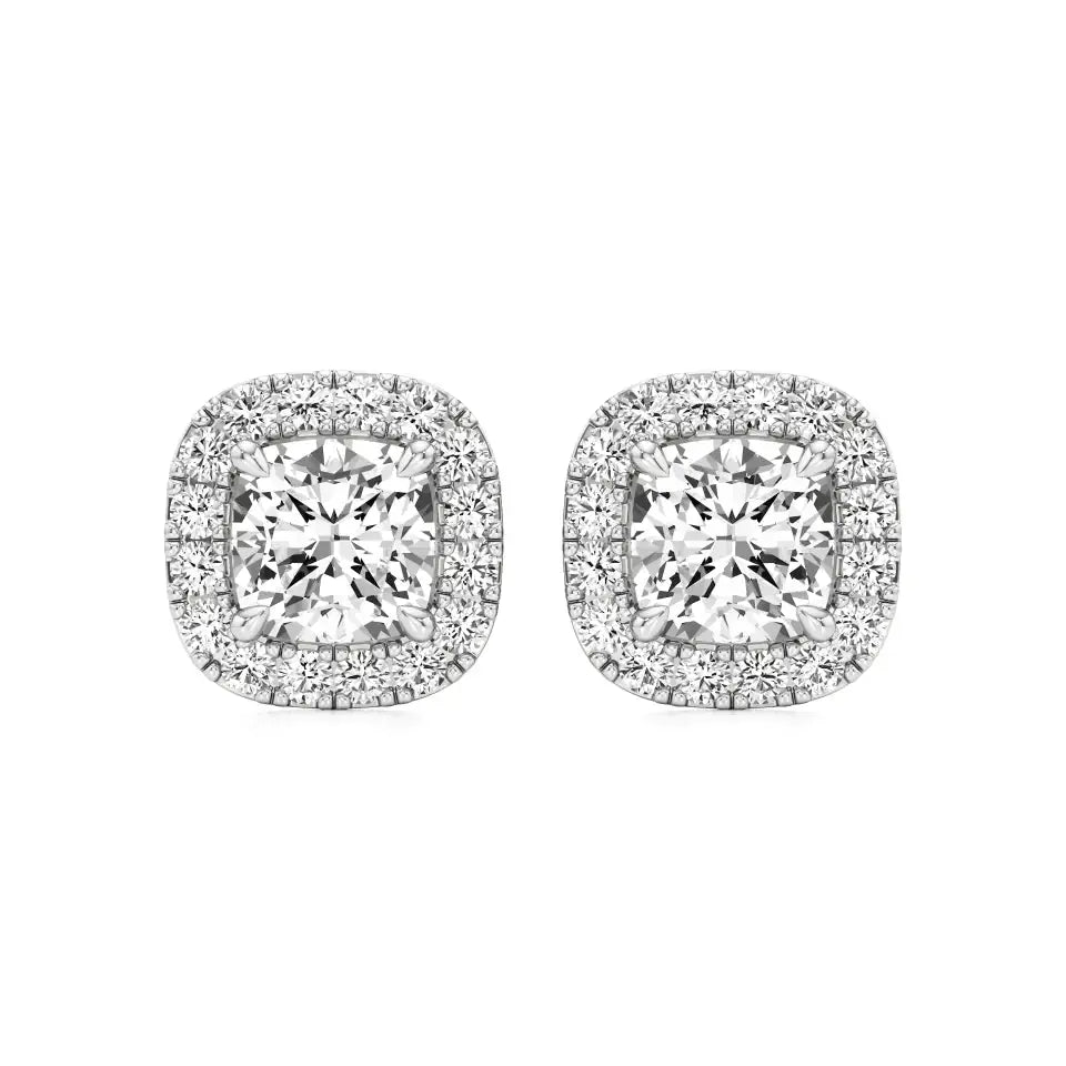 Mira | Cushion-Cut Solitaire Lab-Grown Diamond with Halo Studs - Nivara