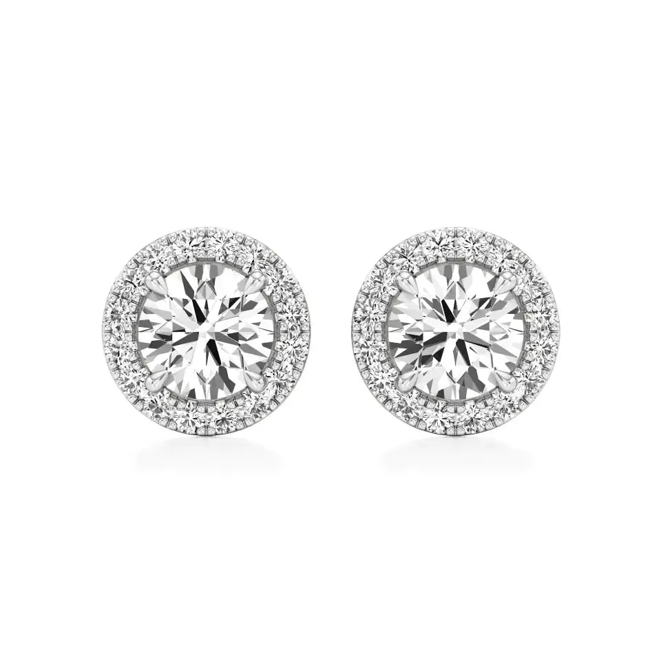 Mira | Round Solitaire Lab-Grown Diamond with Halo Studs - Nivara