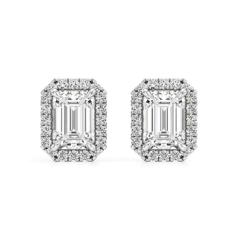 Mira | Emerald-cut Solitaire Lab-Grown Diamond with Halo Studs - Nivara