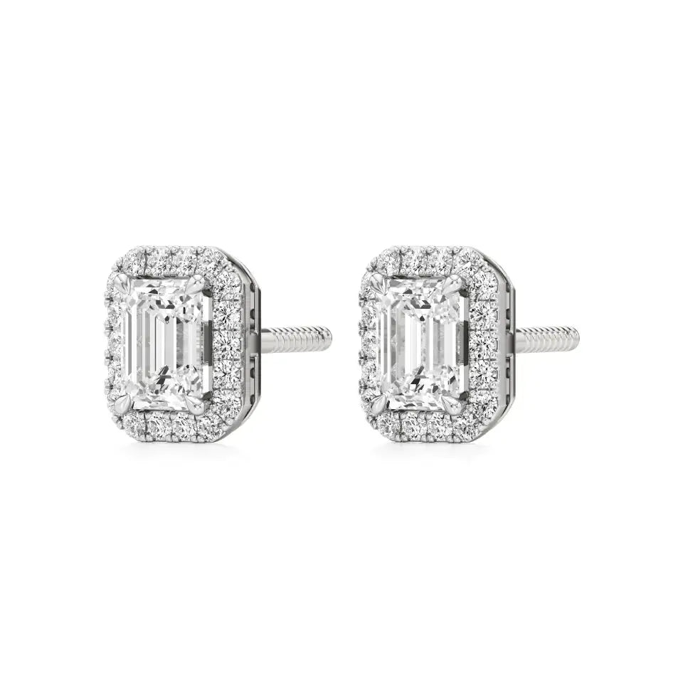 Mira | Emerald-Cut Solitaire Lab-Grown Diamond with Halo Studs - Nivara