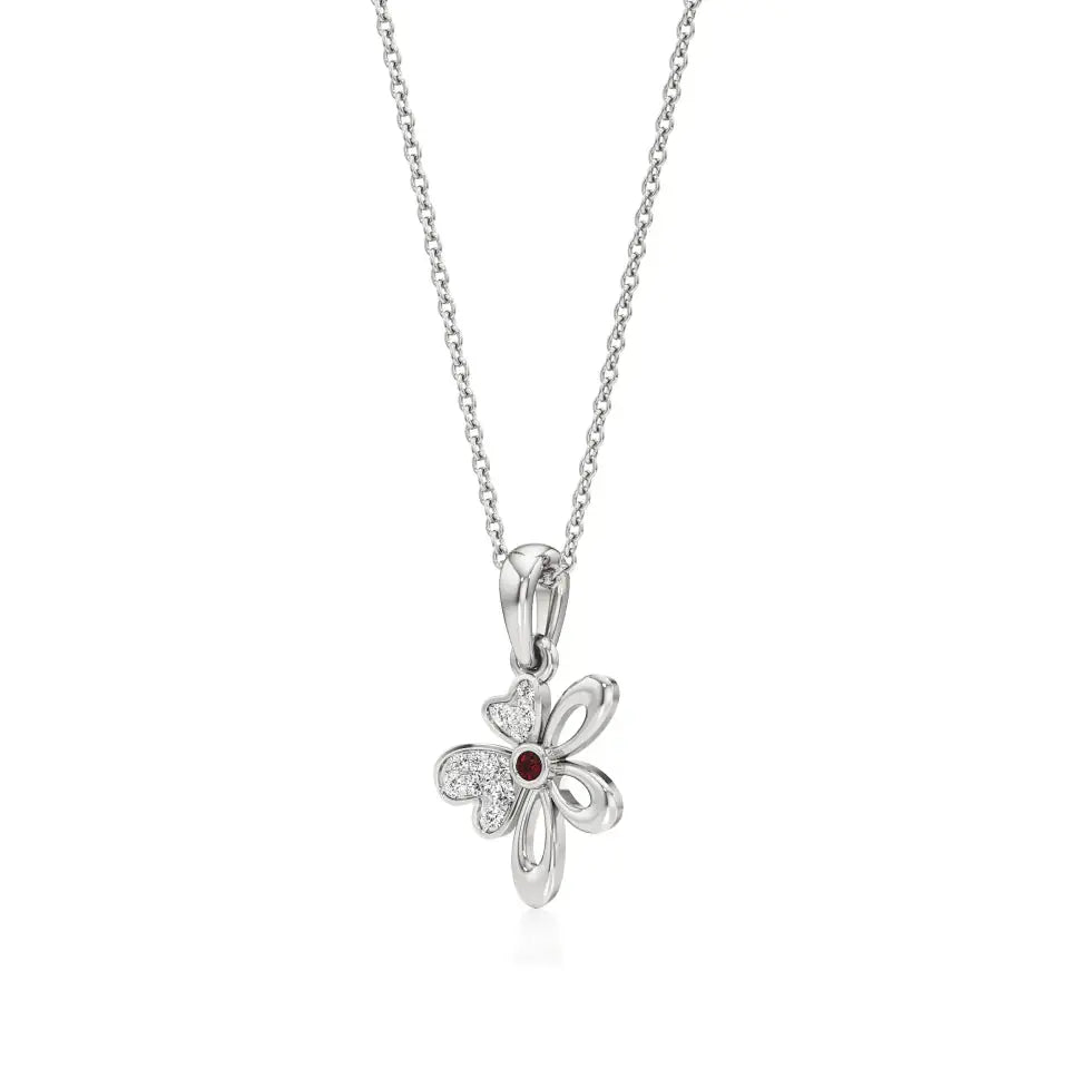 Flora | Diamonds Clustered Floral Design with Ruby Accent Pendant - Nivara