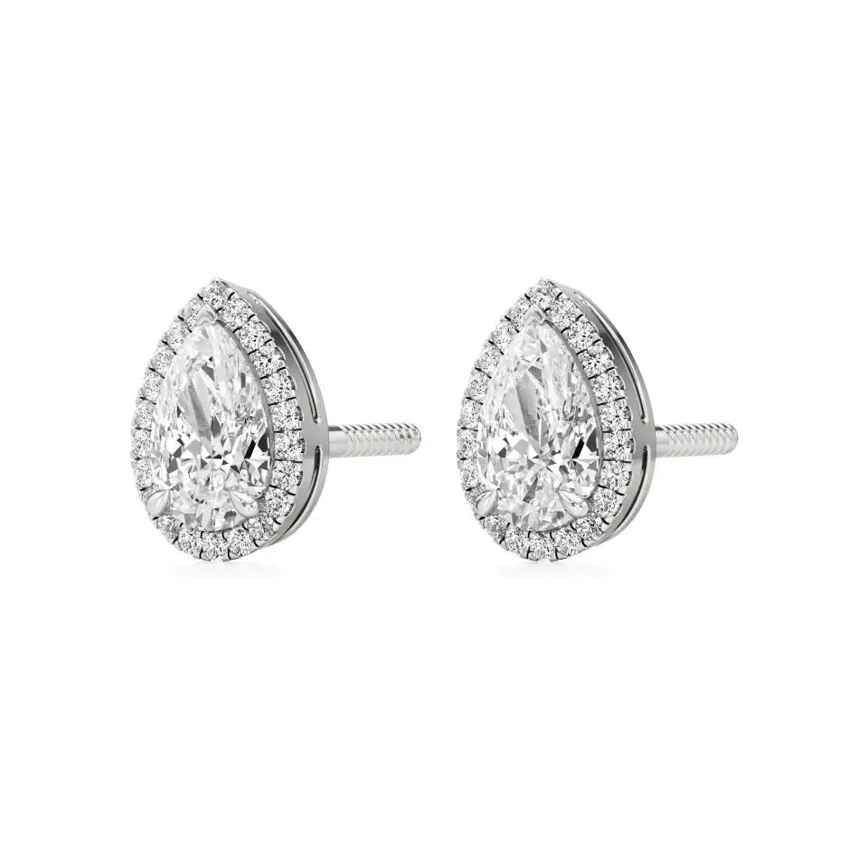 Mira | Pear-Cut Solitaire Lab-Grown Diamond with Halo Studs - Nivara
