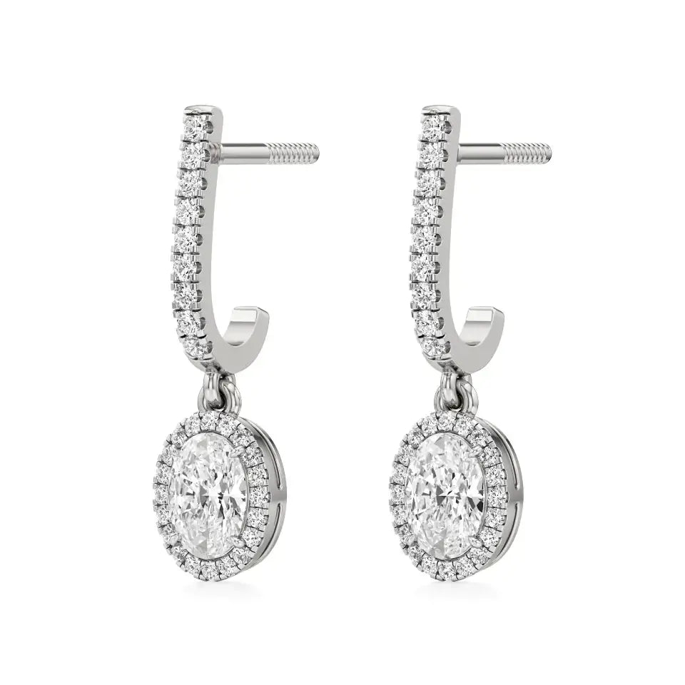 Mira | Oval & Round Lab-Grown Diamond Halo Dangle Earrings - Nivara