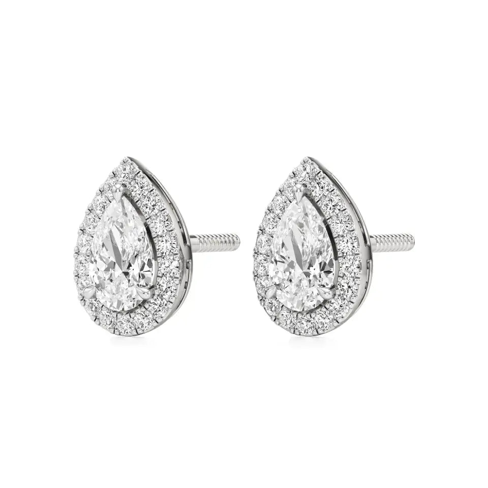 Mira | Pear Solitaire with Round Lab-Grown Diamond Halo Studs - Nivara