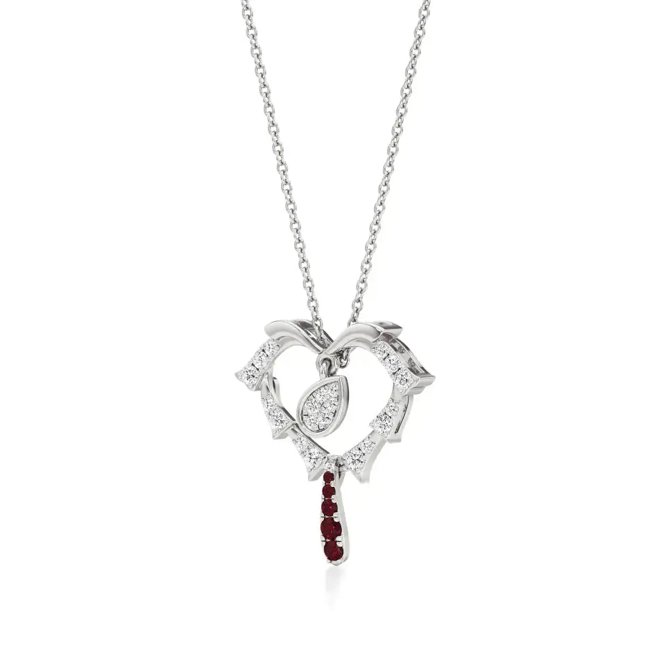 Sneh | Round Lab Grown Diamonds with Ruby Heart Pendant - Nivara