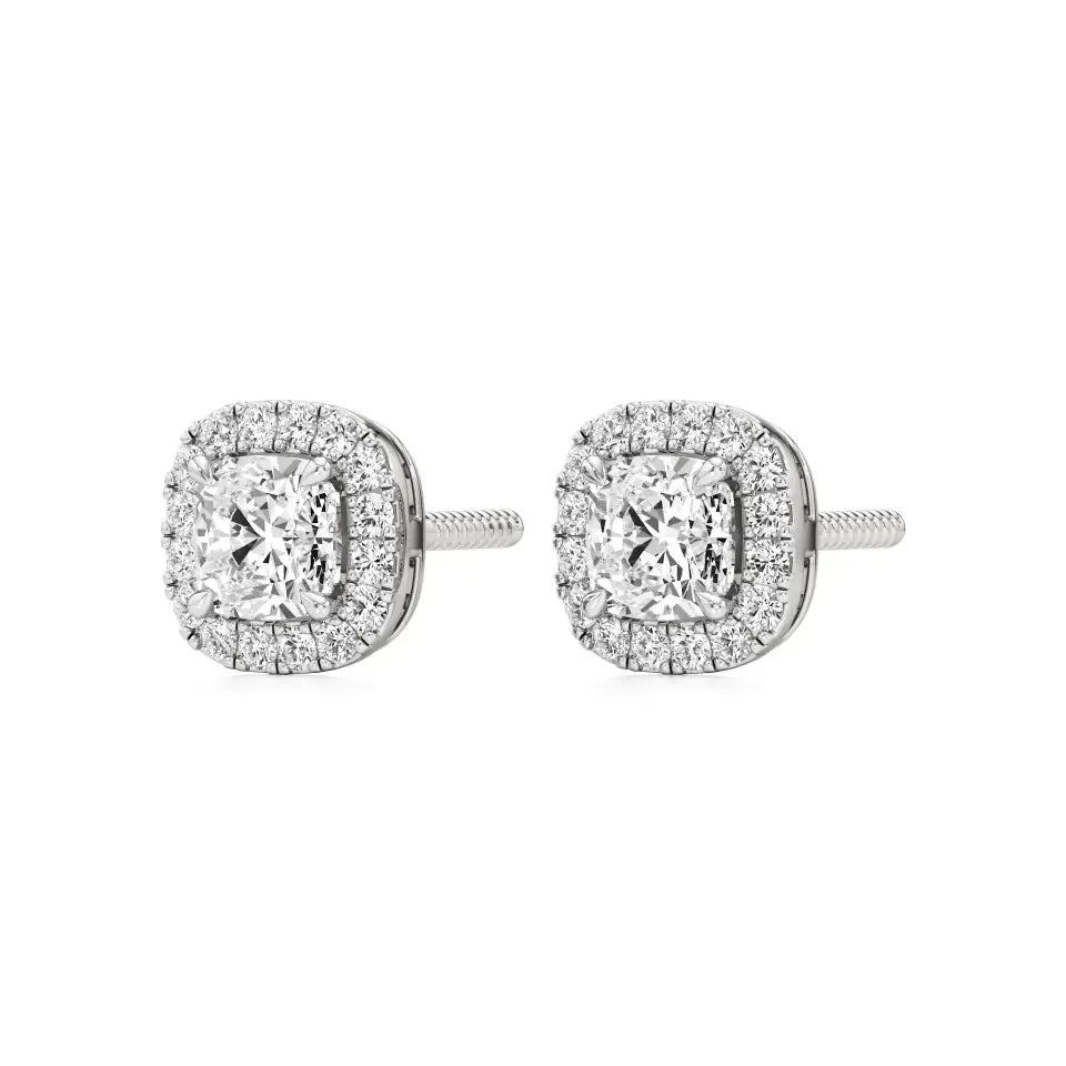 Mira | Cushion-Cut Solitaire Lab-Grown Diamond with Halo Studs - Nivara