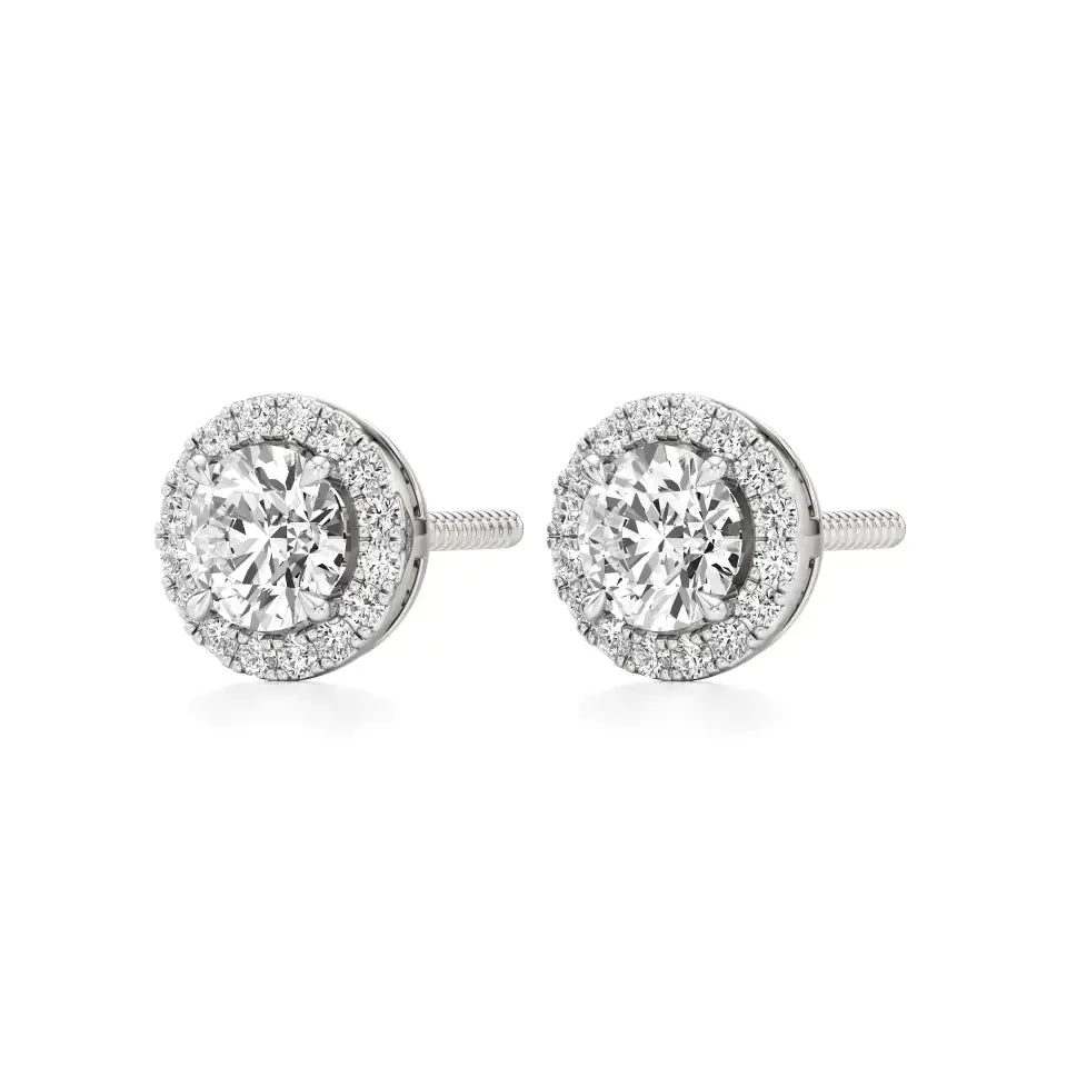 Mira | Round Solitaire Lab-Grown Diamond with Halo Studs - Nivara