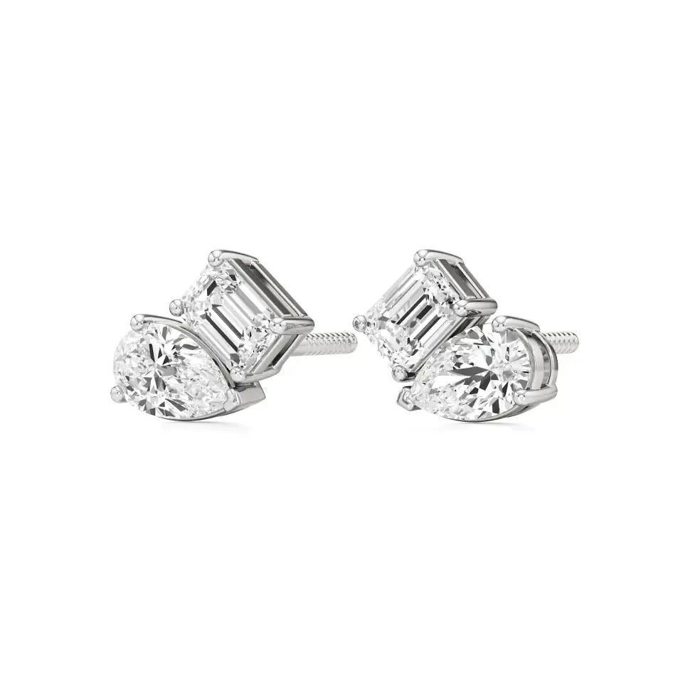 Toi et Moi | Pear & Emerald Lab-Grown Diamond Stud Earrings - Nivara