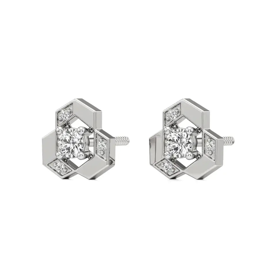 Mode | Round Solitaire Stud with Side Round Diamonds - Nivara