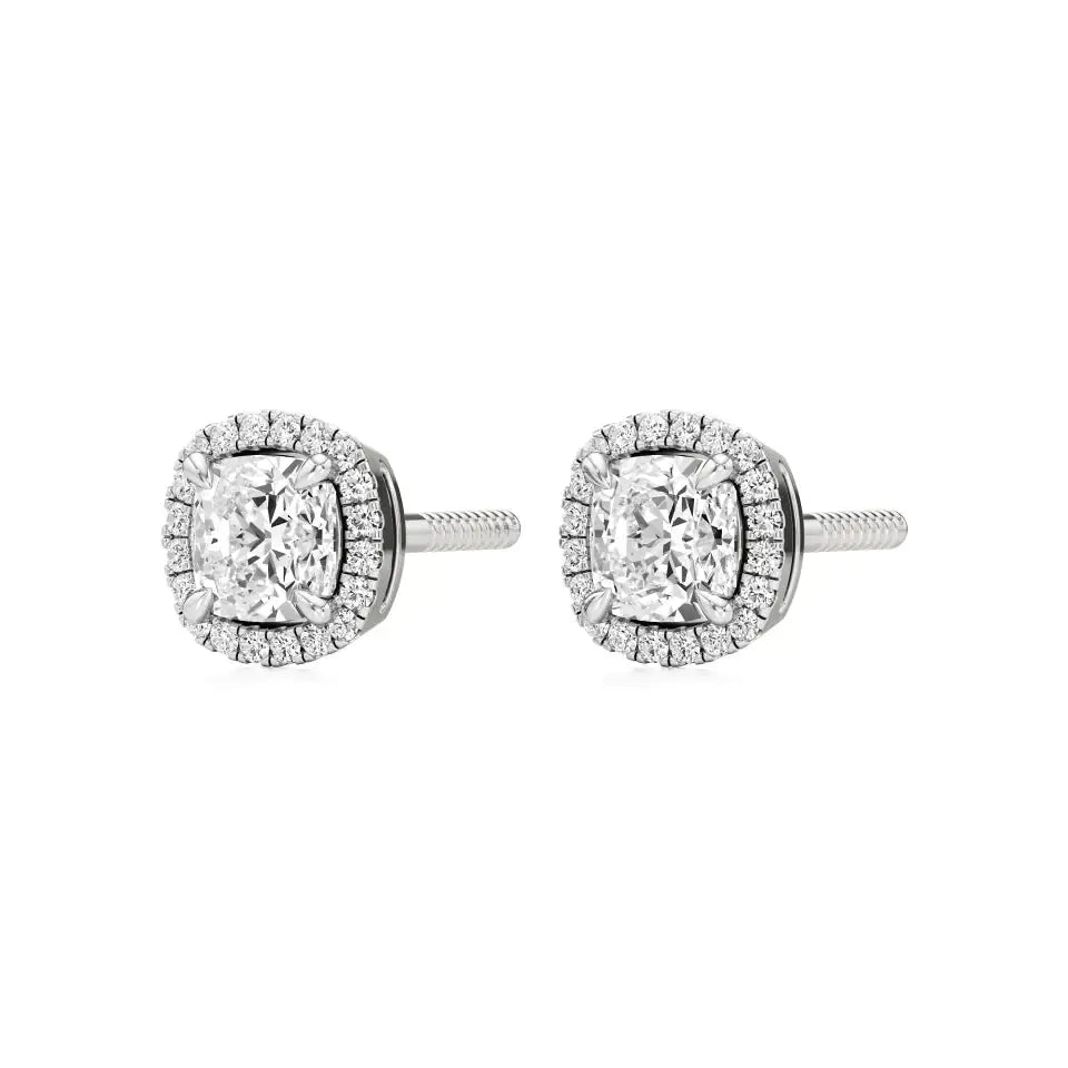 Mira | Cushion Solitaire with Halo Lab-Grown Diamond Studs - Nivara