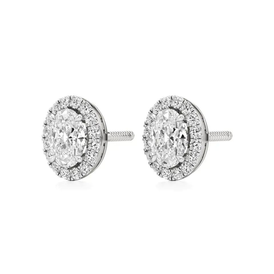 Mira | Oval-Cut Solitaire Lab-Grown Diamond with Halo Studs - Nivara