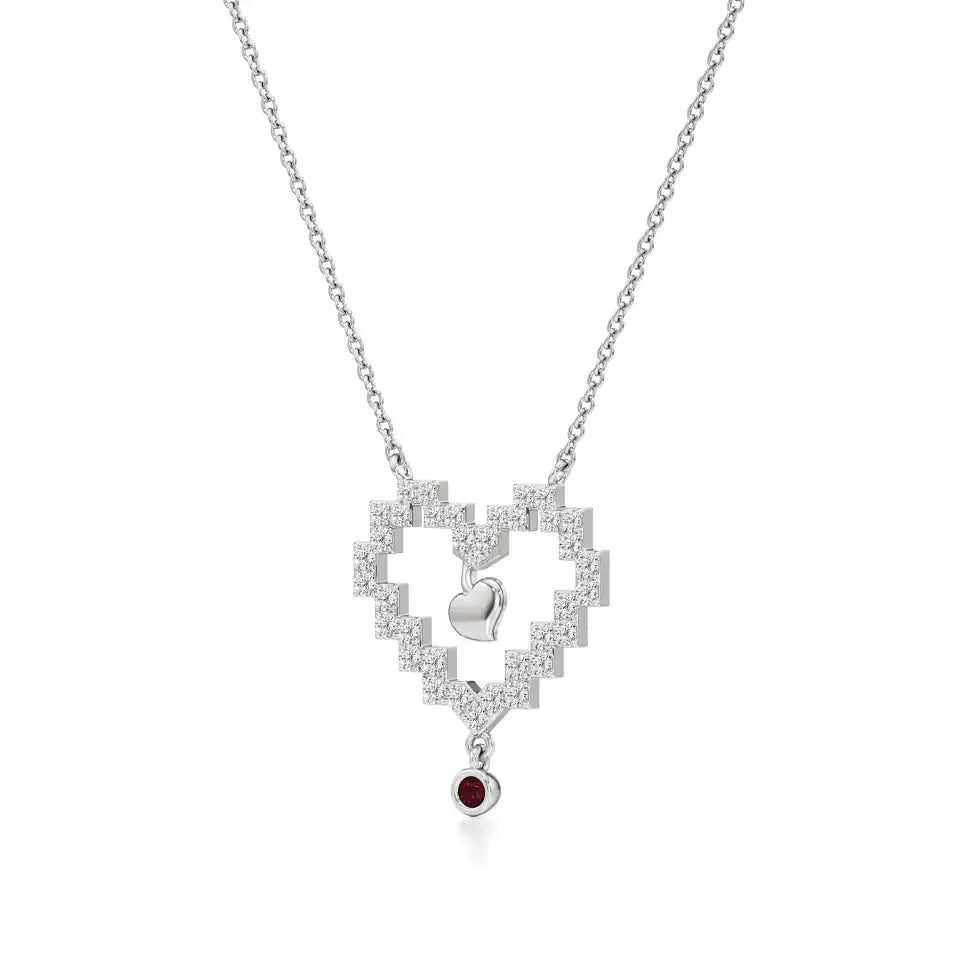 Sneh | Ruby & Lab Grown Diamonds Pixel Heart Pendant - Nivara