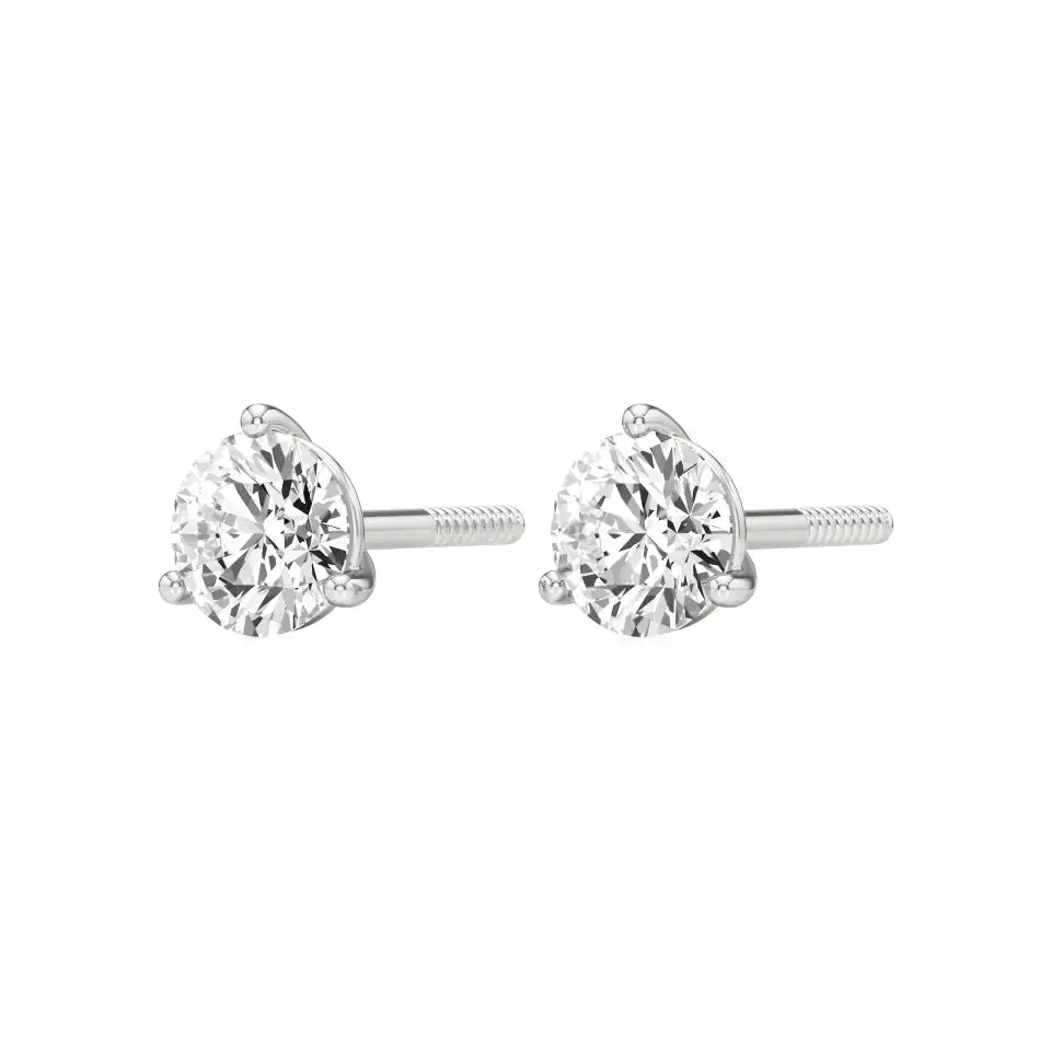 Sia | Three Prong Studs with Round Lab-Grown Diamond - Nivara