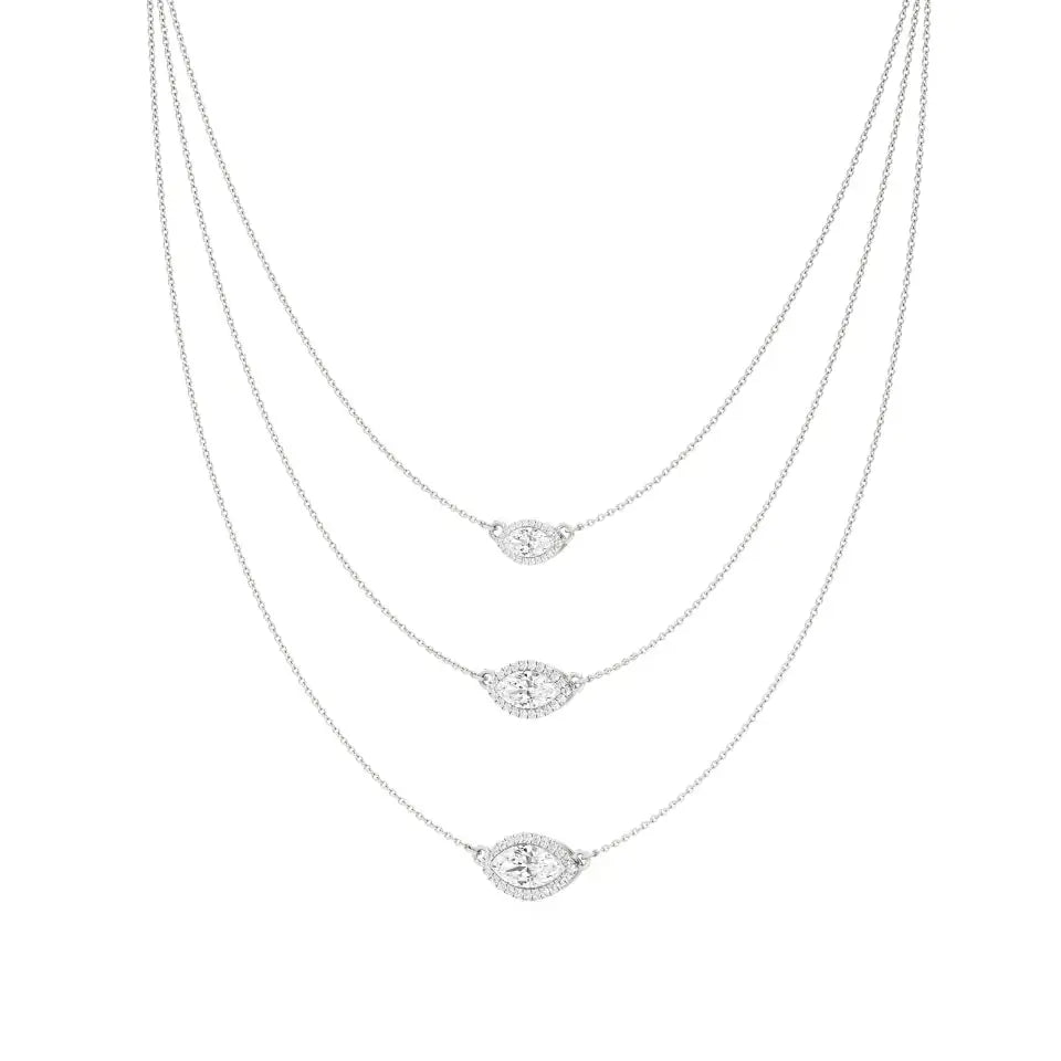 Elara | Marquise & Round Lab Grown Diamonds Halo Triple Layered Necklace - Nivara