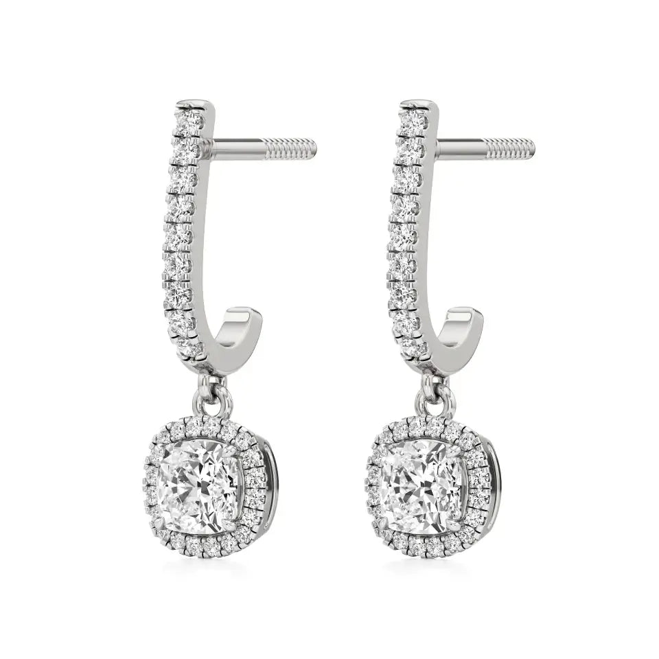 Mira | Cushion & Round Lab-Grown Diamond Halo Dangle Earrings - Nivara