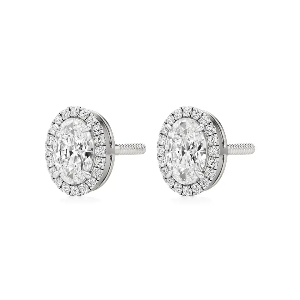 Mira | Oval-Cut Solitaire Lab-Grown Diamond with Halo Studs - Nivara