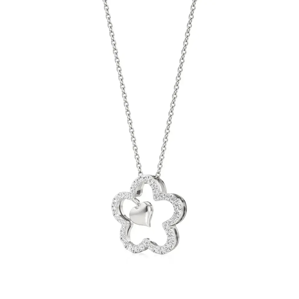 Flora | Floral Design Halo with Heart Motif Pendant - Nivara