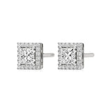 Mira | Princess-Cut Solitaire Lab-Grown Diamond with Halo Square Studs - Nivara