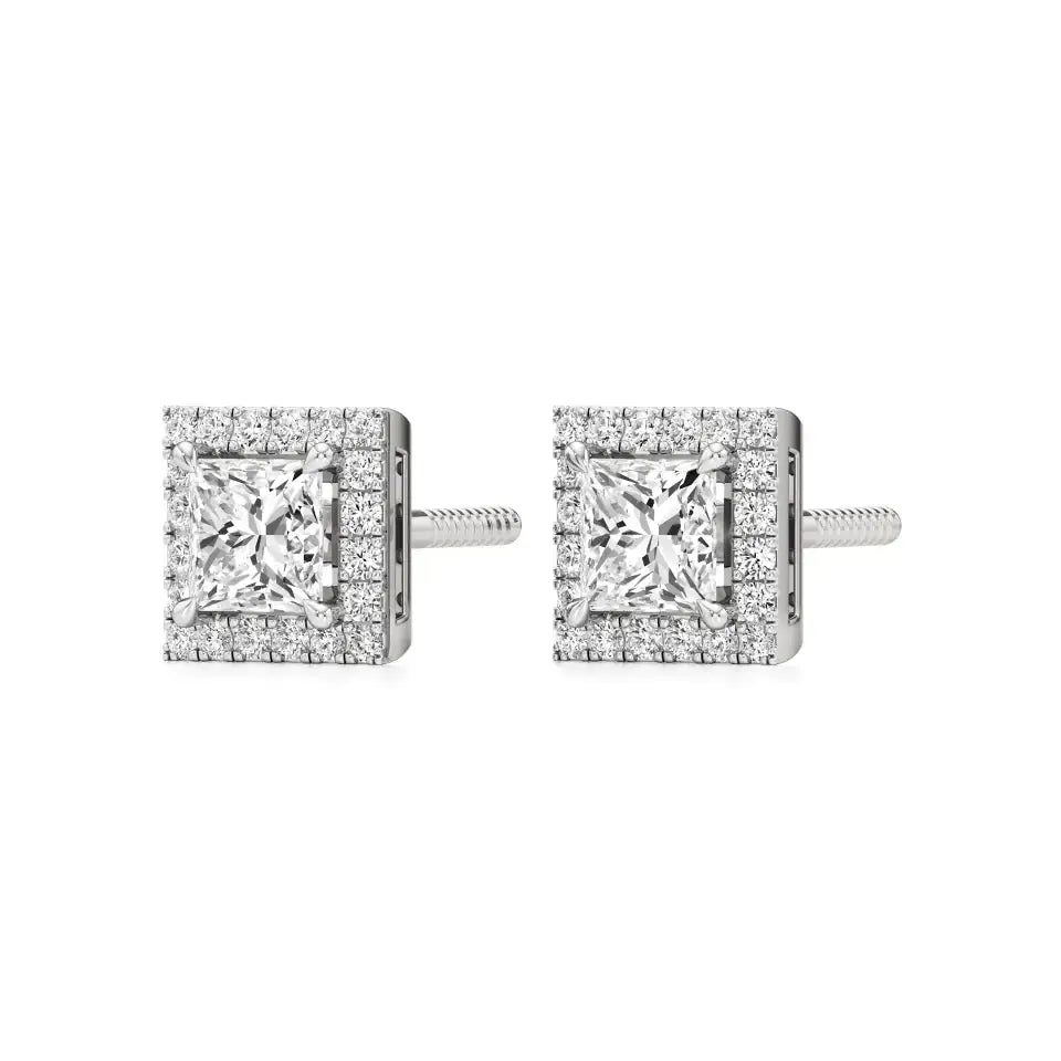Mira | Princess-Cut Solitaire Lab-Grown Diamond with Halo Square Studs - Nivara