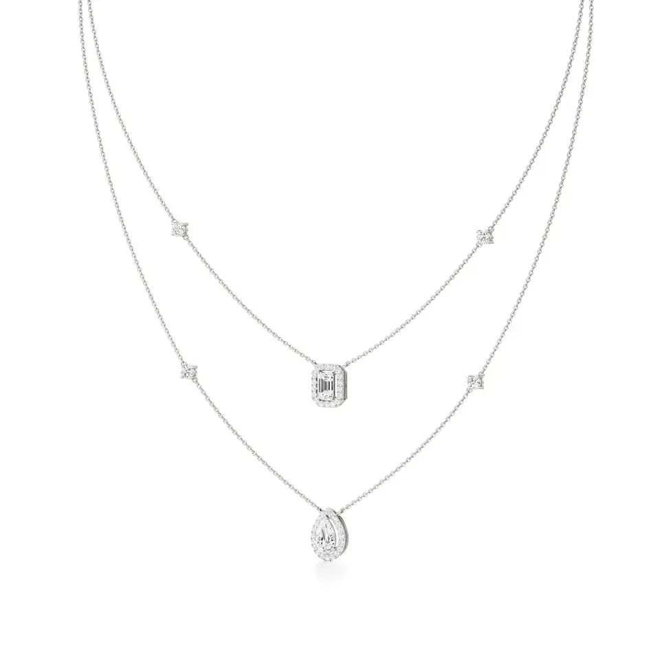 Mira | Emerald & Pear Lab Grown Diamond with Halo  Necklace - Nivara